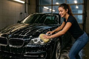 picobello-autokosmetik-wolfsteiner-Frau beim Autowaschen